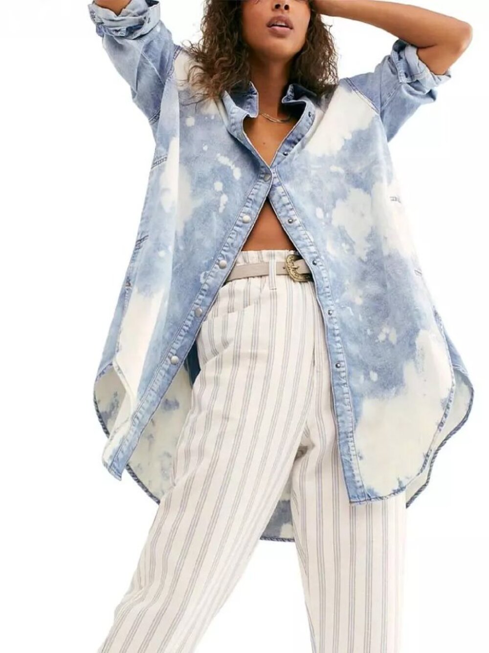 Free People Tuscan Denim Tunic Shirt Long Sz S